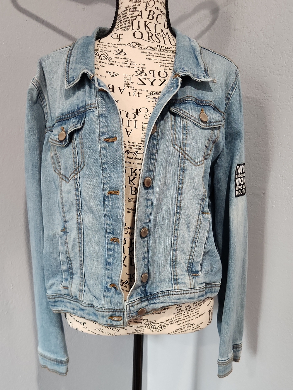 1 Sunset Lane / Custom Decals Light Wash Denim Jacket with Sleeve Patch